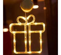 Decorazione per finestre Pacco regalo natalizio luminoso Led a ciondolo con ventosa Bianco caldo a batteria Wisdom