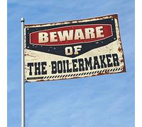 Decorazione per garage da uomo, con scritta "Beware Of The Boilermaker" (lingua italiana non garantita), divertente bandiera da giardino, decorazione per uomo (120 x 180 cm)