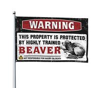 Decorazione per garage da uomo, con scritta "Warning This Property Is Protected by a highly trained beaver flag" per ragazzi (120 x 180 cm)