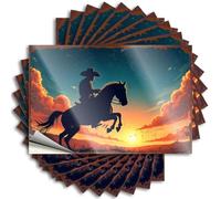 Decorazione per garage da uomo, sagoma di cowboy su cavallo contro tramonto cielo adesivi 10 pezzi divertente decorazione universitaria uomo roba (6 x 9 cm)
