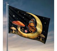 Decorazione per grotta a forma di farfalla poggia su una luna crescente, bandiere fresche per la stanza dei ragazzi, decorazione per birra (60 x 90 cm)