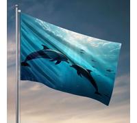 Decorazione per grotta con due delfini che nuotano sott'acqua con raggi di luce solare che brillano. Bandiera per la stanza delle ragazze, decorazione autunnale per esterni (120 x 180 cm)