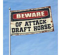 Decorazione per grotta con scritta "Beware Of Attack Draft Horse Flag Lake House Decor Garage Decor for Men" (30 x 45 cm)