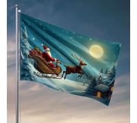 Decorazione per grotta degli uomini, Babbo Natale vola su una slitta tirata da renne sotto la luna piena. Bandiera portico decorazione bar decorazione per casa (60 x 90 cm)