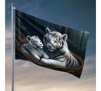 Decorazione per grotta degli uomini, tigre bianca, madre e cucciolo in un nido. Bandiera portico decorazione bar decorazione per casa (30 x 45 cm)