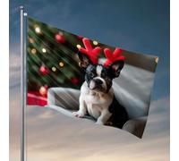 Decorazione per grotta degli uomini, un cane festivo che indossa corna rosse si siede davanti a un albero di Natale. Bandiera per la stanza delle ragazze, decorazione autunnale per esterni (30 x 45 cm