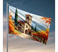 Decorazione per grotta dell'uomo, serenità autunnale: una chiesa del villaggio sulle colline, bandiera per camera da letto, accessori per camera da letto per ragazzi (152 x 244 cm)