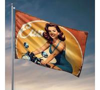 Decorazione per grotta e accessori vintage pin-up ragazza sulla motocicletta. Bandiera per la stanza universitaria cartello decorazione per sala giochi (60 x 90 cm)