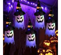 Decorazione per Halloween, 5 Pezzi Fantasmi Appesi con Cappello da Strega, Luci Fatate Appese Illuminate, cappelli da strega con luci LED, fantasma da appendere impermeabile, alimentato a batteria