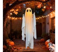Decorazione per Halloween a forma di fantasma oscillante, 210 cm, da appendere, con luci LED, fantasma spettrale su altalena, per cortile, portico, albero, giardino