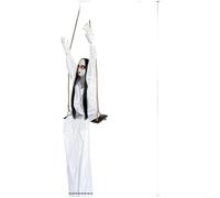 Decorazione per Halloween a forma di ragazza oscillante con suono attivato dal movimento e occhi luminosi, accessorio da appendere bianco e rosso per casa infestata o luogo per feste (bianco)