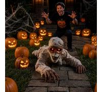 Decorazione per Halloween con mummia che gattona, attivata dal suono, con occhi rossi luminosi e suono spaventoso