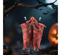 Decorazione per Halloween, fantasma, decorazione per Halloween, con luce a LED, catena da appendere, fantasma, teschio con occhi lampeggianti, voci luminose per interni ed esterni (B)