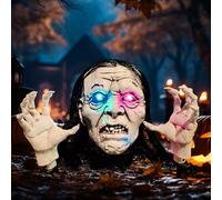 Decorazione per Halloween, per esterni, zombie e rompicapo, animatronic, con luce a LED, occhi lampeggianti, zombie spaventosi, decorazione horror per esterni, giardino, prato, casa infestata (C)