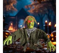 Decorazione per Halloween, per esterni, zombie e rompicapo, animatronic, con luce a LED, occhi lampeggianti, zombie spaventosi, decorazione horror per esterni, giardino, prato, casa infestata (A)