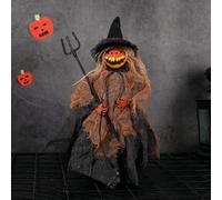 Decorazione per Halloween, puntale per albero di strega che schianta contro l'albero, strega nera con gonna a ragnatela, cappello nero a punta e base conica con scopa volante, per caminetto da