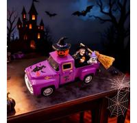 Decorazione per Halloween, vintage in metallo con statuette in miniatura, zucca in resina, bollitore, scopa in miniatura e spiriti carini per casa, streghe, decorazione per caminetti, centerpieces