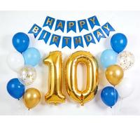 Decorazione per il 10° compleanno per bambina 10° compleanno decorazione oro numero 10 palloncini in pellicola blu bianco oro palloncini 10 anni decorazione per lui figlio figlia 10 anni (10)