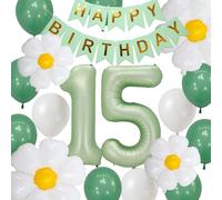 Decorazione per il 10° compleanno per ragazze e ragazzi, verde oliva per il 10° compleanno, verde salvia numero 10, margherita, palloncini in lattice per bambini di 10 anni, accessori per feste Boho