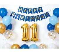 Decorazione per il 11° compleanno, per bambini, 11 anni, per bambine e ragazzi, 11° metallizzato, oro blu, bianco, palloncino decorativo per 11 anni, decorazione per feste di compleanno (11 .)