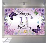 Decorazione per il 11° compleanno, per ragazza, Happy 11° compleanno, striscione di fiori, in tessuto, decorazione per la porta, per il 11° compleanno, festa di compleanno, cartello di benvenuto