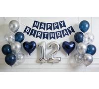 Decorazione per il 12° compleanno, per bambini, 12 anni, oro metallizzato, blu, bianco, palloncino numero 12, palloncini in pellicola, decorazione per feste, palloncini per 12° anniversario, festa di