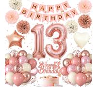 Decorazione per il 13° compleanno, decorazione per il 13° compleanno per ragazze, palloncini 13° compleanno Happy Birthday, ghirlanda palloncino 13° compleanno, decorazione per il compleanno, oro rosa