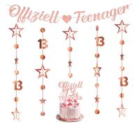 Decorazione per il 13° compleanno, ragazza, ragazzo, adolescente ufficiale, 13° compleanno, striscione con glitter, decorazione per torta 13 anni, vecchio compleanno, Twinkle Star, ghirlanda Hanging