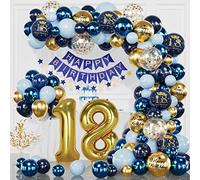 Decorazione per il 18° compleanno, blu navy, oro, per ragazze e ragazzi - Happy Birthday, palloncini con coriandoli, decorazione di compleanno