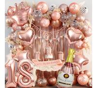 Decorazione per il 18° compleanno in oro rosa per ragazze, striscione per 18° compleanno, striscione con bandiera triangolare, palloncini numero 18, tende in lamina per decorazioni per feste