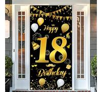 Decorazione per il 18° compleanno, nero, oro, 18° anno, decorazione per porta, sfondo birhday, striscione per il compleanno, poster per porta, decorazione da parete, 185 x 90 cm