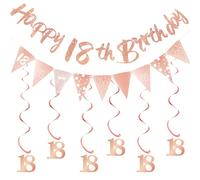 Decorazione per il 18° compleanno, per ragazza, 18° compleanno, set di decorazioni con striscioni e stelle filanti, decorazione per feste, facile da montare, dimensioni 20 x 18 x 2 cm