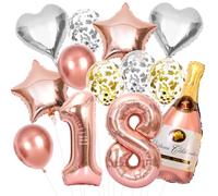 Decorazione per il 18° Compleanno Ragazza, Pallone Set Oro Rosa Numero 18, Foil Palloncini Bottiglia Champagne XXL, Palloncini Coriandoli, per Decorazione Festa di Compleanno 18 Anni Ragazza