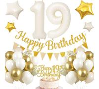 Decorazione per il 19° compleanno, 19° compleanno, ragazzo bianco oro, decorazione di compleanno per 19° compleanno, palloncini per 19° compleanno, ghirlanda di palloncini con 19 decorazioni per