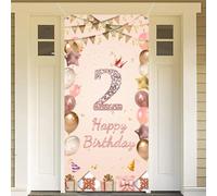 Decorazione per il 2° compleanno per ragazze Happy 2nd Birthday Poster Banner per porta in tessuto rosa cartello da parete/porta banner per 2° compleanno sfondo banner festa di compleanno per ragazze