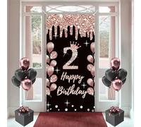 Decorazione per il 2° compleanno per ragazze Happy 2nd Birthday Poster Door Banner Roseold Tessuto Cartello da parete/porta Banner per 2° compleanno Sfondo Banner Ragazze Festa di compleanno Cartello