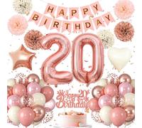 Decorazione per il 20° compleanno, 20 compleanno donna rosa oro rosa, decorazione per il 20° compleanno, 20 anni donna, palloncini 20° compleanno Happy Birthday ghirlanda palloncino 20 decorazione per