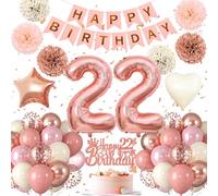 Decorazione per il 22° Compleanno, per Donna, Rosa Oro Rosa, Decorazione per Compleanno 22 Anni Donna, Palloncini 22° Compleanno Buon Compleanno Ghirlanda Palloncino 22 Decorazione per Compleanno