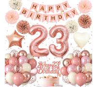 Decorazione per il 23° compleanno, decorazione per il 23° compleanno di una donna in rosa e oro rosa, decorazione per il compleanno di 23 anni di una donna, palloncini 23° compleanno Happy Birthday