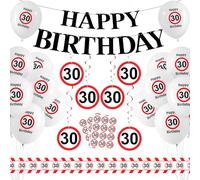 Decorazione per il 30° Compleanno, Palloncini Accessori 30 Anni con Ghirlanda, Stelle Filanti, Adesivi, 30° Compleanno Happy Birthday Decorazioni Segnale Stradale per Festa 30 Compleanno Uomini Donne
