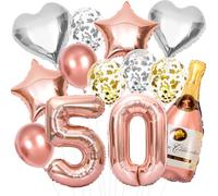 Decorazione per il 50° Compleanno Donna, Pallone Set Oro Rosa Numero 50, Foil Palloncini Bottiglia Champagne XXL, Palloncini Coriandoli, per Decorazione Festa di Compleanno 50 Anni Donna