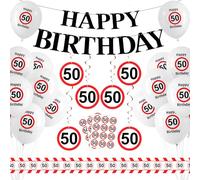 Decorazione per il 50° Compleanno, Palloncini Accessori 50 Anni con Ghirlanda, Stelle Filanti, Adesivi, 50° Compleanno Happy Birthday Decorazioni Segnale Stradale per Festa 50 Compleanno Uomini Donne