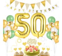 Decorazione per il 50° compleanno, per ragazzo, 39 pezzi, set di decorazioni per compleanno, set di palloncini a forma di elio, verde, bianco, oro, in pellicola, con coriandoli, per feste di