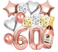 Decorazione per il 60° Compleanno Donna, Pallone Set Oro Rosa Numero 60, Foil Palloncini Bottiglia Champagne XXL, Palloncini Coriandoli, per Decorazione Festa di Compleanno 60 anni Donna