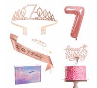 Decorazione per il 7° compleanno della ragazza, oro rosa, decorazione per compleanno 7 anni, corona e fascia, decorazione per torta di compleanno e candele, palloncino in lamina 7, 7° regalo per