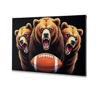 Decorazione per il bagno con tre orsi ruggenti con un pallone da football americano, su tela, decorazione pasquale per camera da letto (20 x 30 cm)