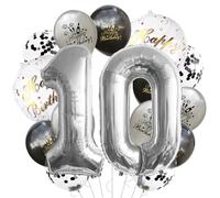Decorazione per il decimo compleanno argento numero 10 Set di palloncini neri e grigi in lamina di lattice palloncini 18 pollici Happy 10th Birthday Round Balloon Party Decor 10 anni Decorazioni per
