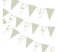 Decorazione per il primo compleanno, una stupida oca striscione di compleanno con oche verdi, bandierine a triangolo con oche sciocche per bambini a tema animali da fattoria, primo compleanno, baby