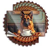 Decorazione per ingresso, con scritta "Pastore tedesco che si gode il caffè e le pretzel in un accogliente caffè", adesivi motivazionali in vinile impermeabile (6 x 9 cm)