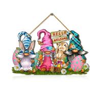 Decorazione Per La Casa, Cartello In Legno Vintage Con Coniglietto Pasquale E Nano, Targa Decorativa Creativa